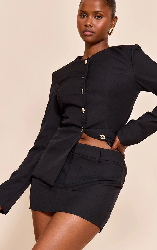 Black Tailored Trim Detail Mini Skirt