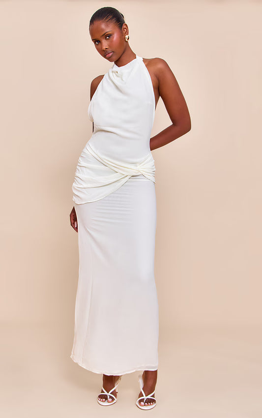 Cream Chiffon Twist Detail Maxi Dress