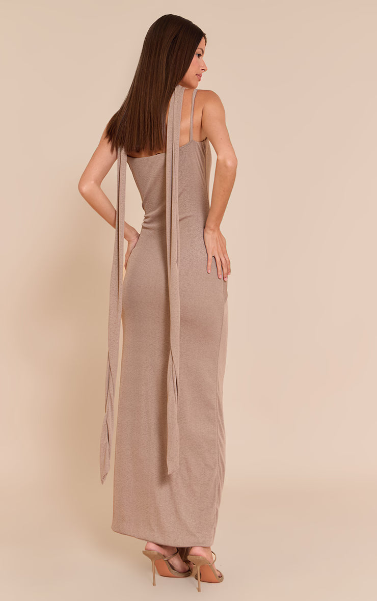 Mushroom Burnout Mesh Scarf Detail Maxi Dress