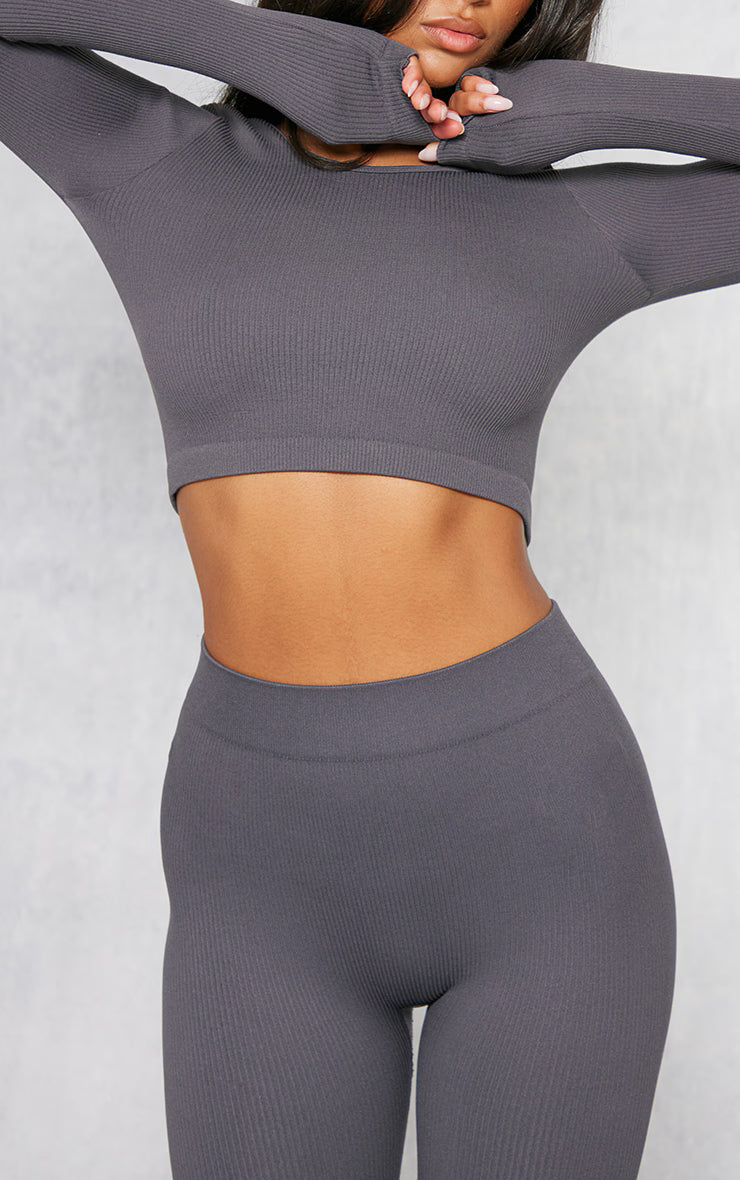 Charcoal Structured Snatched Ribbed Leggings