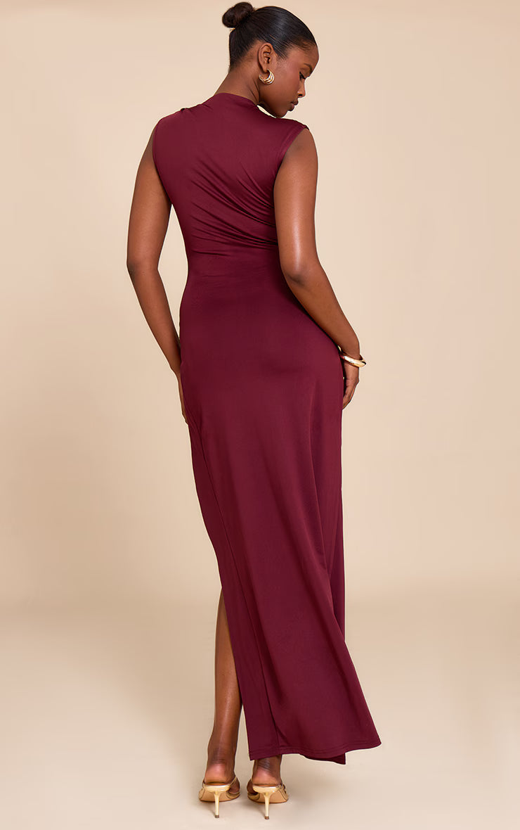 Dark Plum Ruched Cut Out Maxi Dress