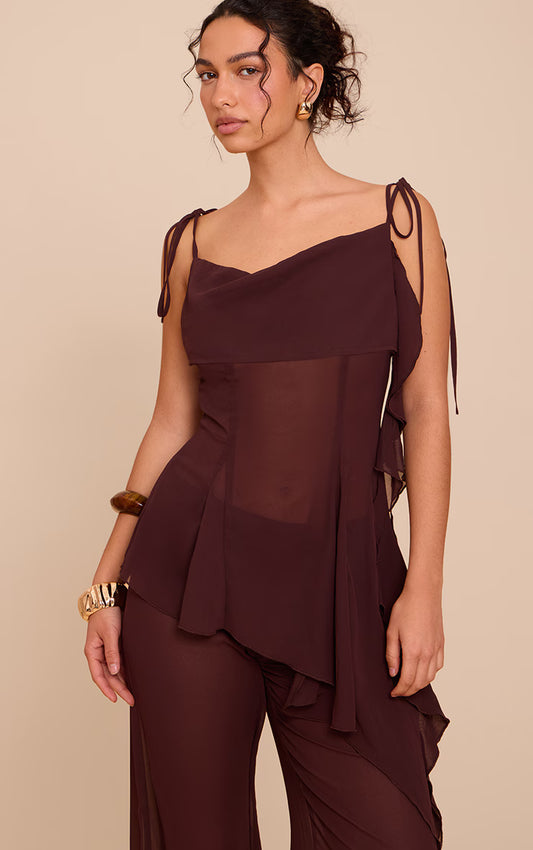 Plum Chiffon Frill Cami Top