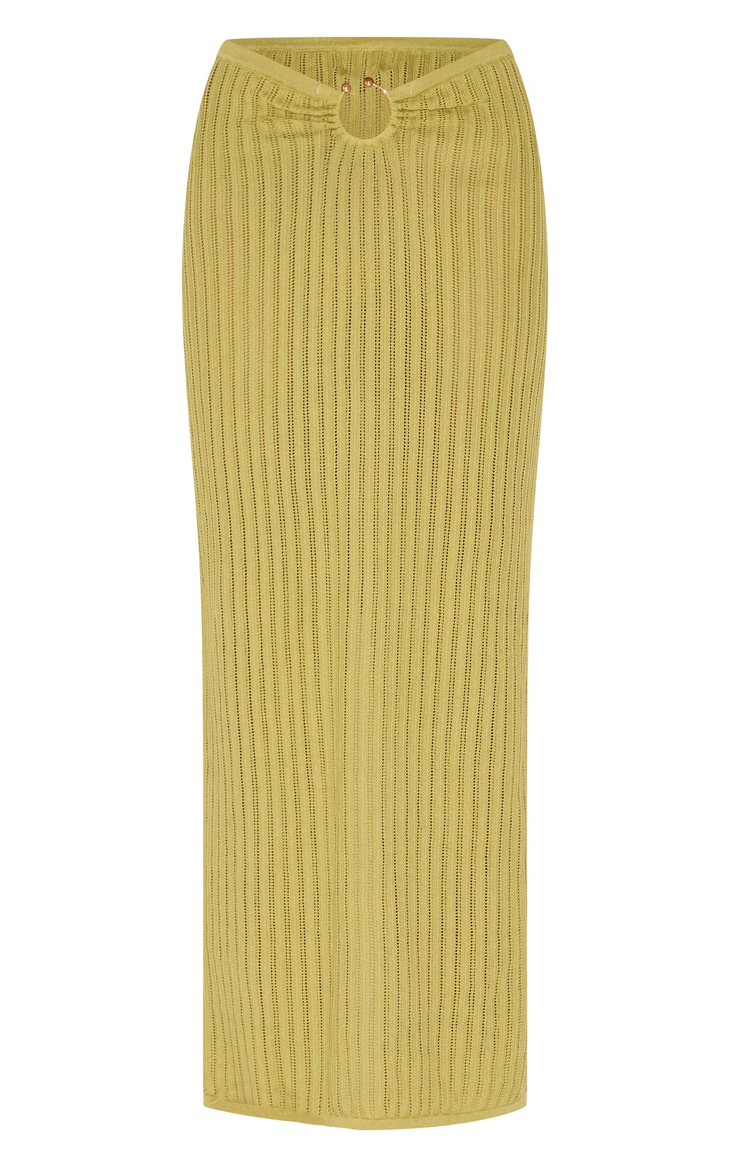 Olive Pointelle Knit Trim Split Maxi Skirt