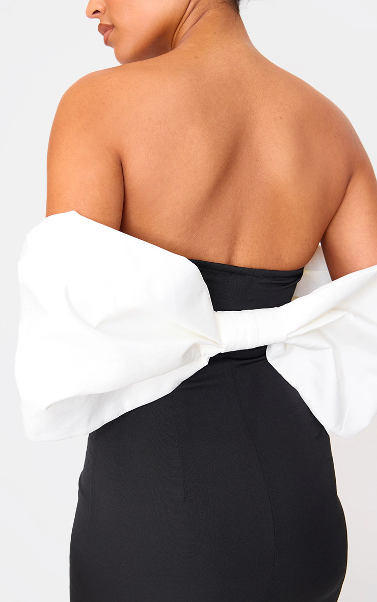 Tall Black Bow Detail Bodycon Midaxi Dress