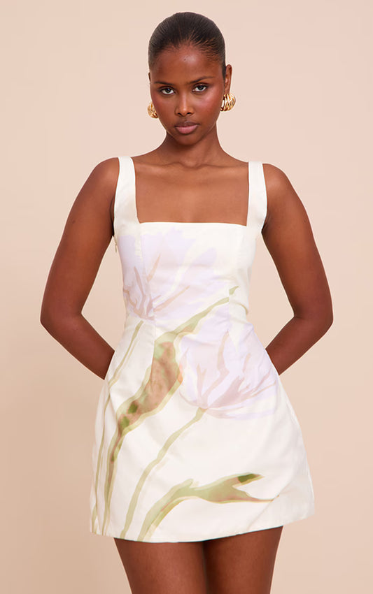 Cream Floral Print Woven A Line Shift Dress