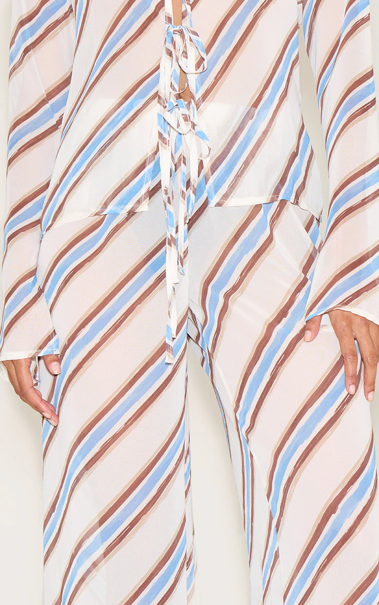 Blue Stripe Drawstring Floaty Pants