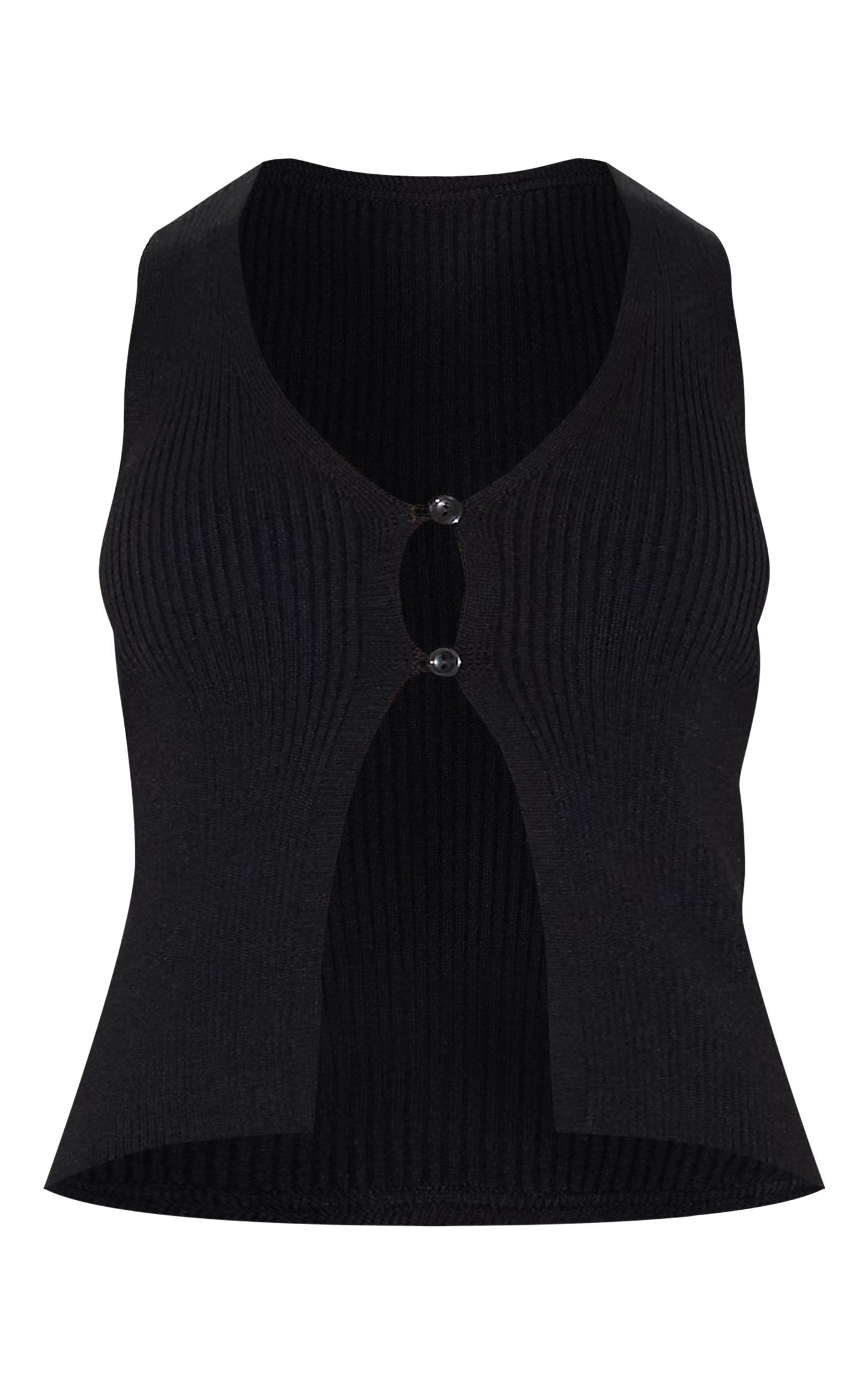 Petite Black Knitted Open Front Longline Vest