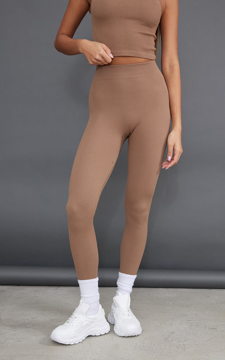 Brown Structured Snatched Rib Leggings