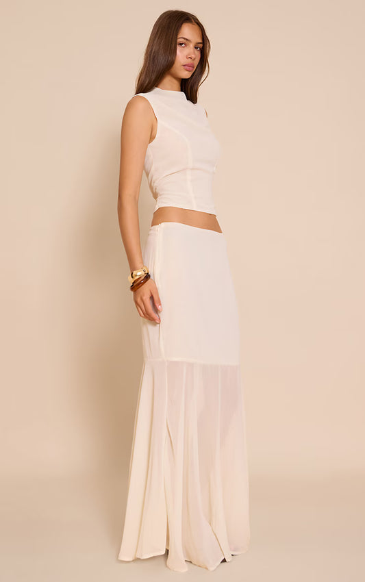 Almond Chiffon Fishtail Maxi Skirt