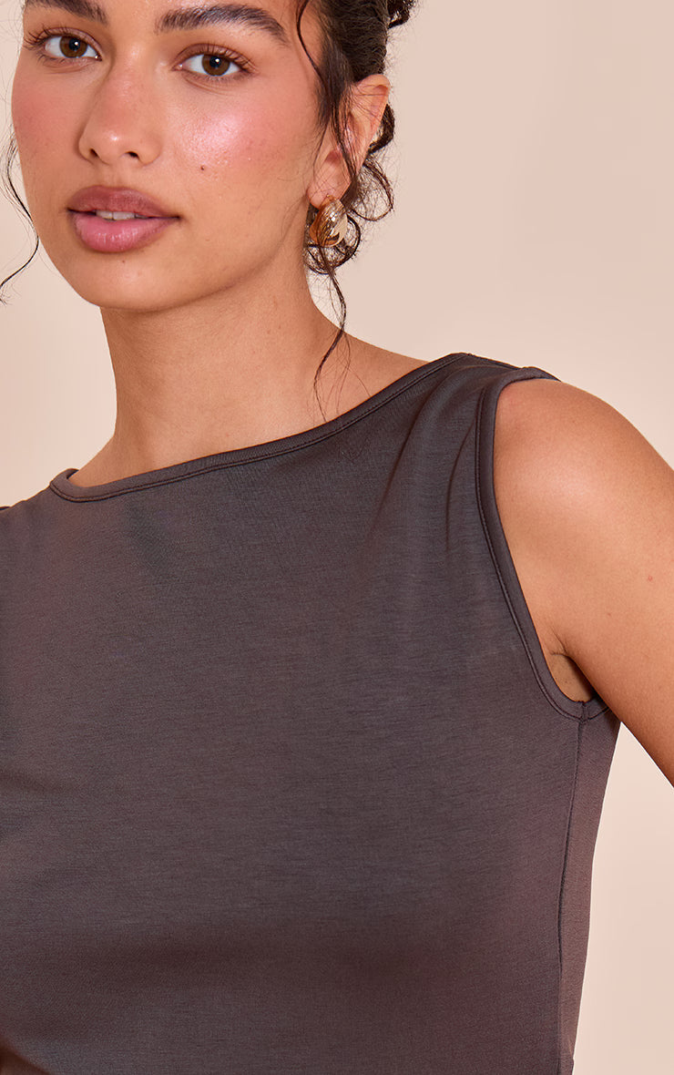 Chocolate Premium Soft Touch Boat Neck Vest Top