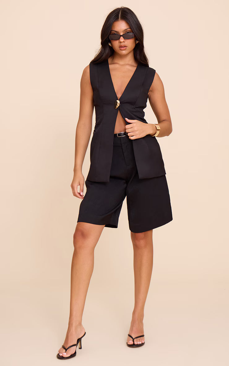 Black Hardware Collarless Vest