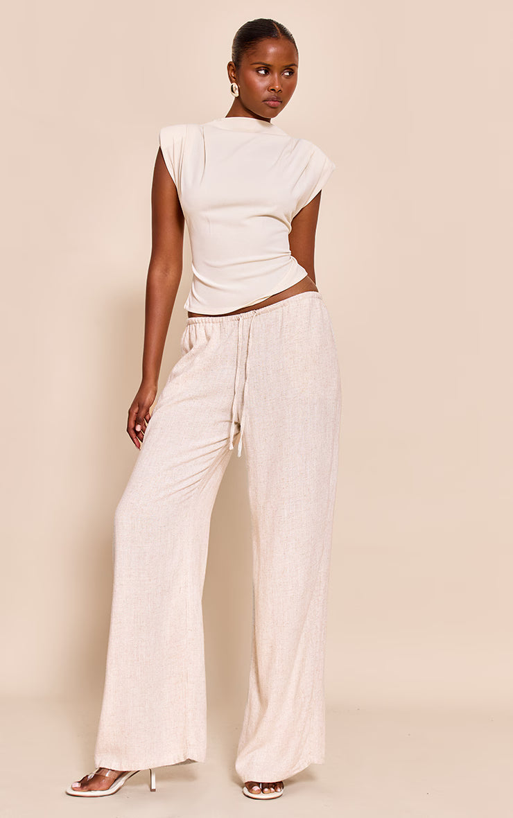 Almond Shoulder Pad Pleated Boat Neck Top