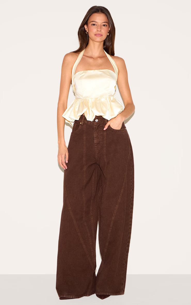 Yellow Halterneck Puff Ball Top