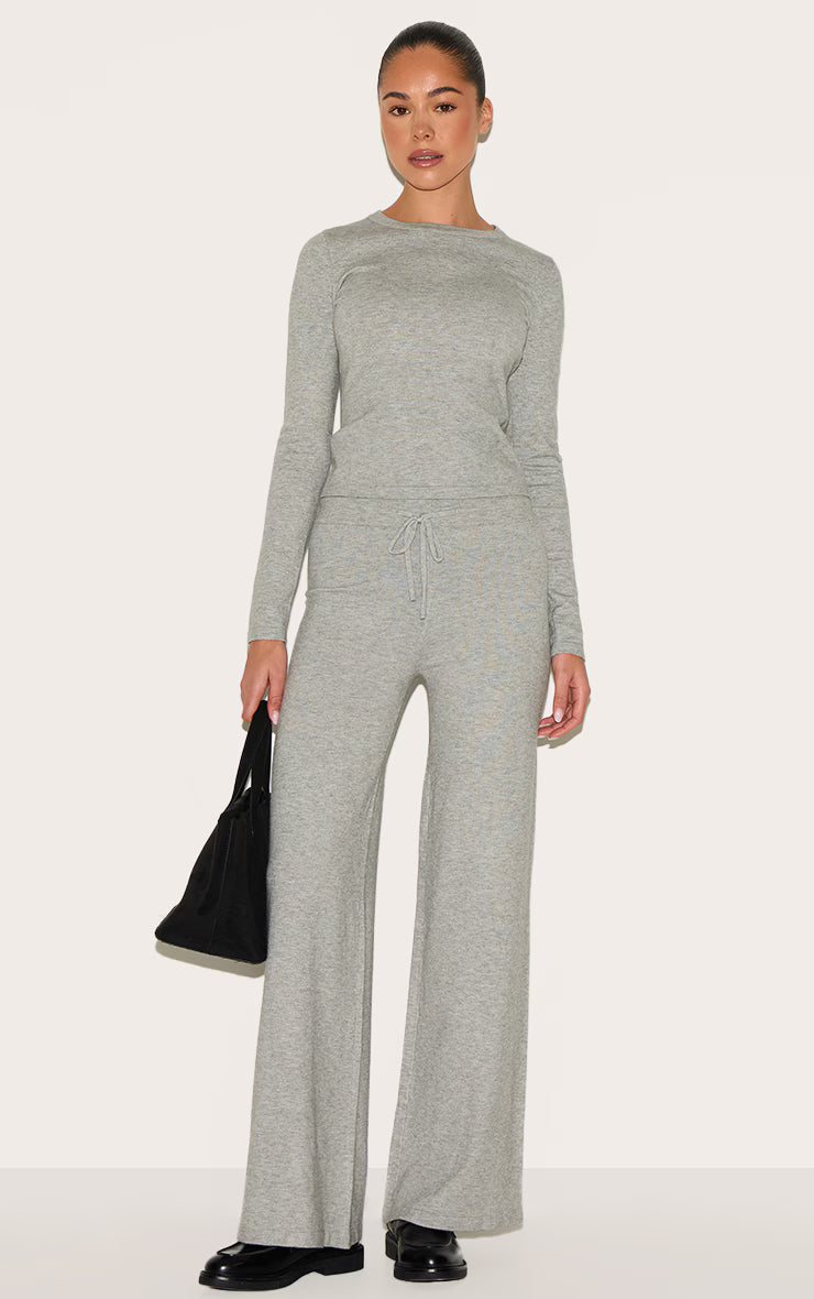 Ash Grey Soft Knit Long Sleeve  Top