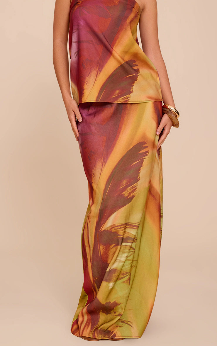 Multi Flower Print Woven Maxi Skirt