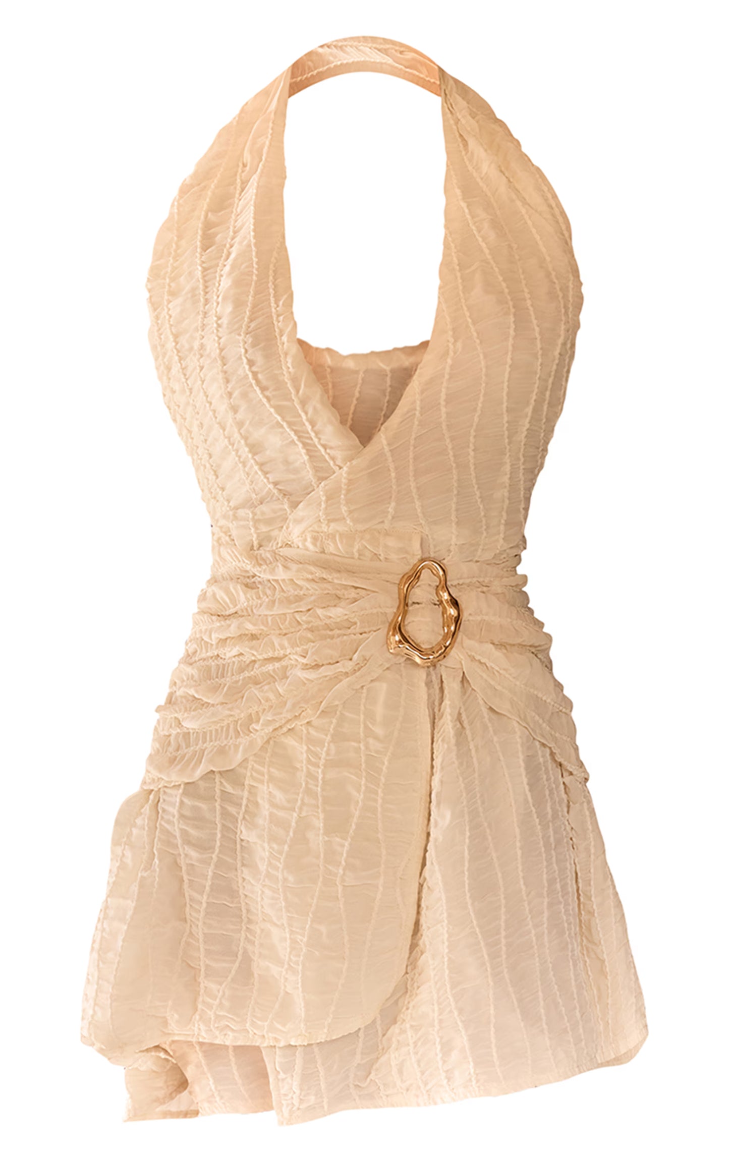 Natural Texture V Neck Belt Shift Dress