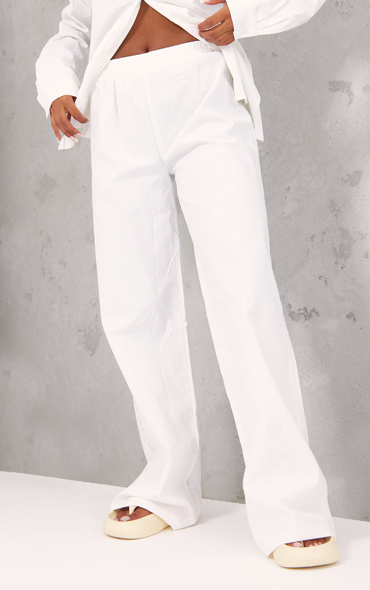 White Linen Look Oversized Wide Leg Pants