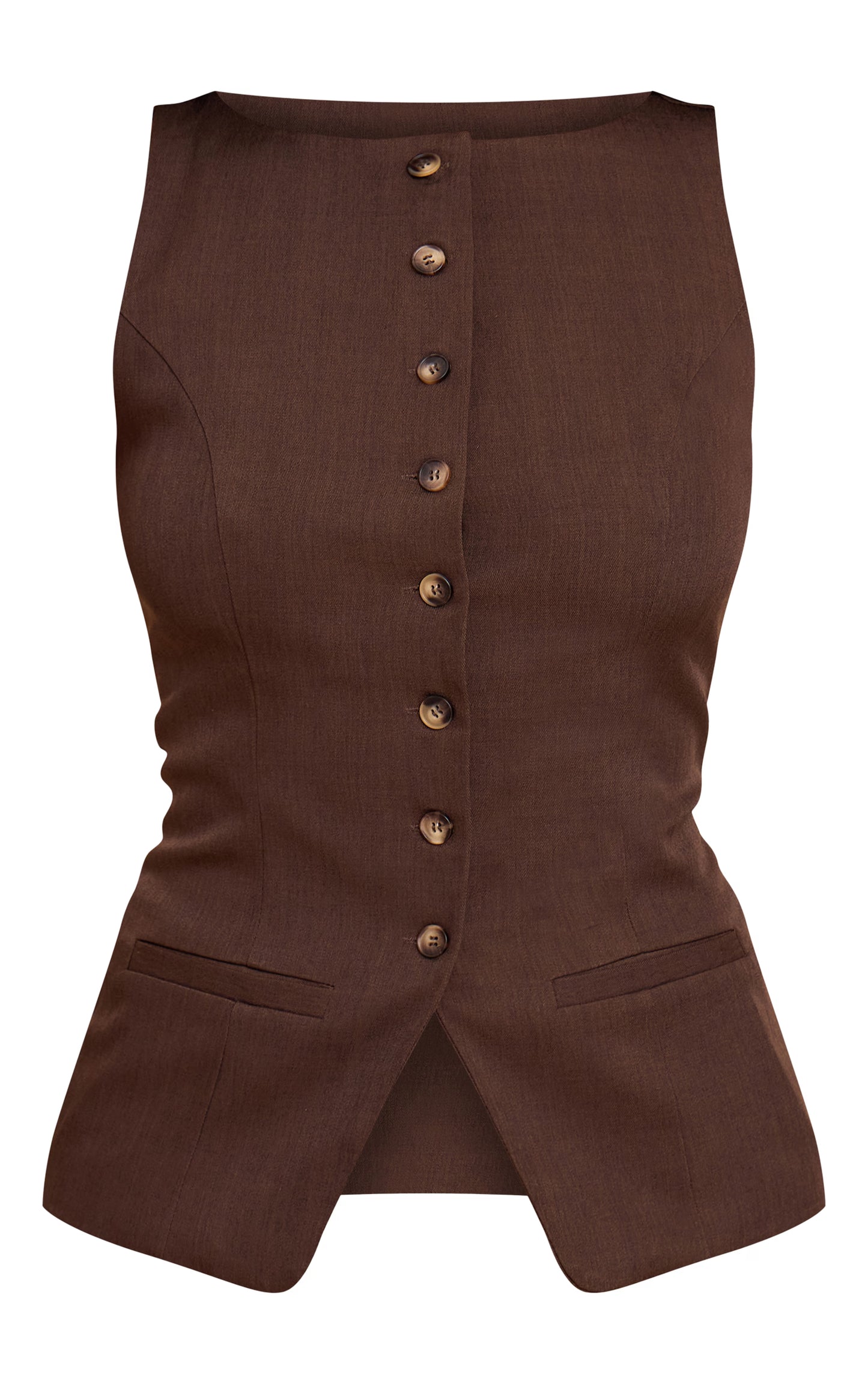 Dark Brown Tailored Woven Boatneck Vest
