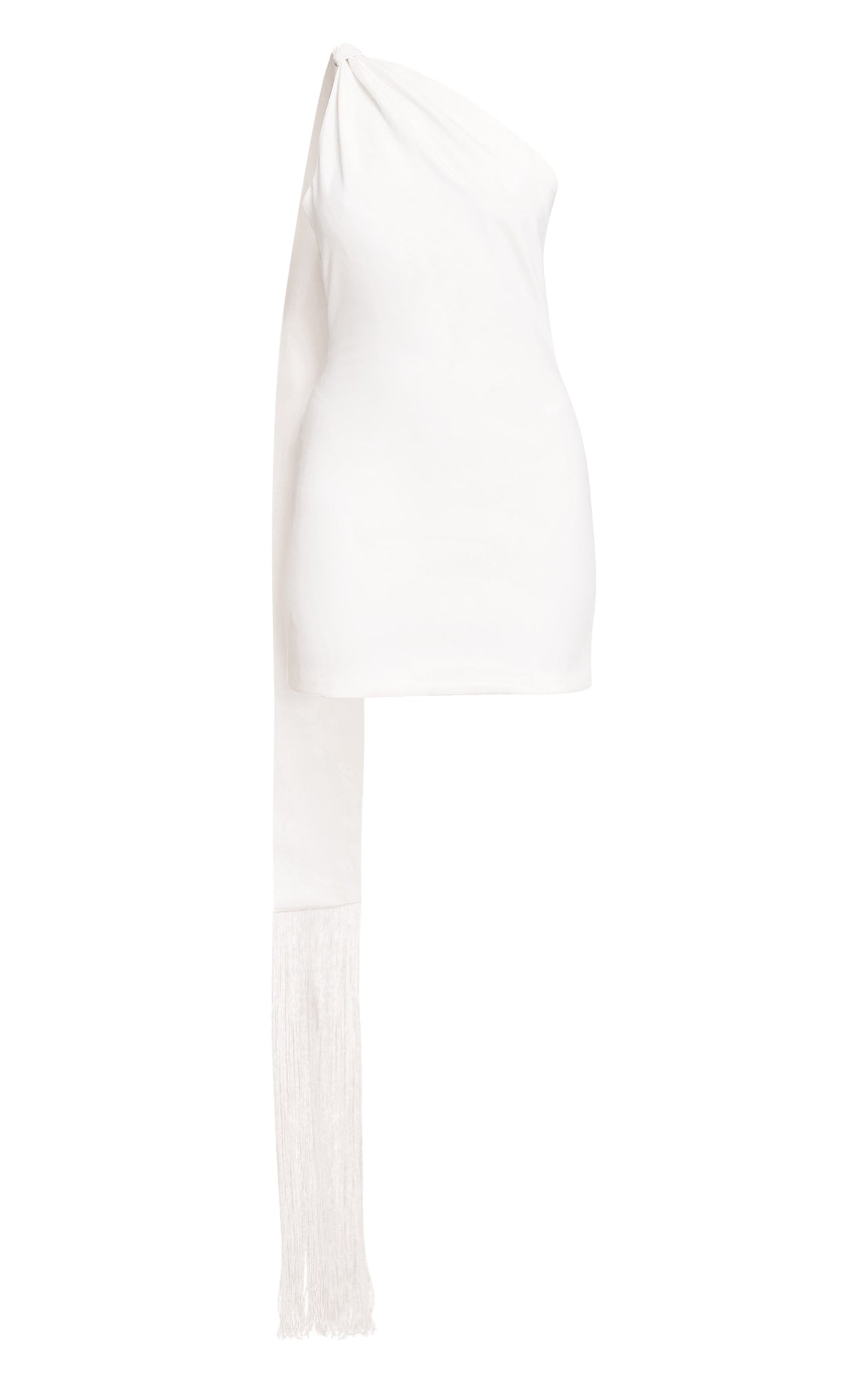 White Woven Fring Scarf Detail Mini Dress