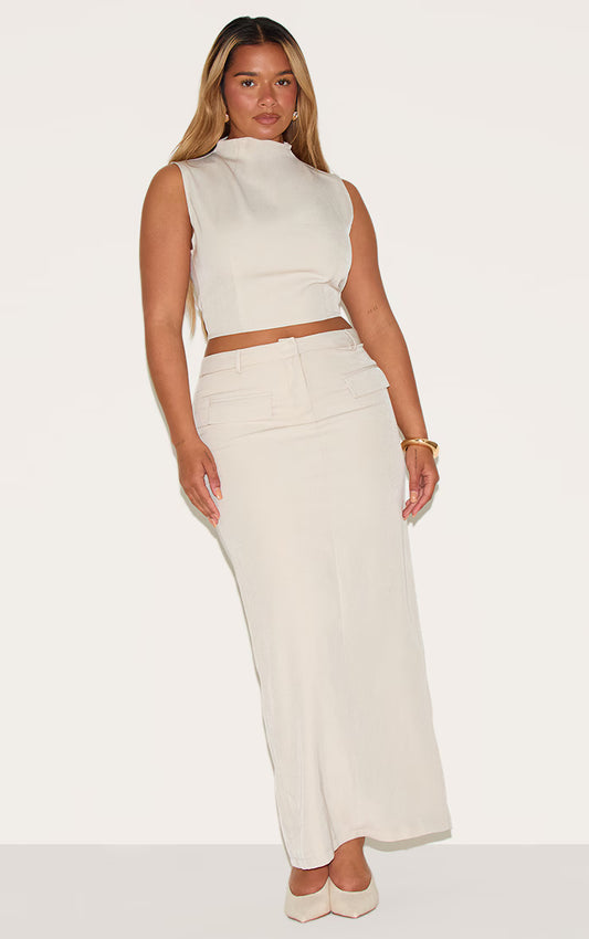 Shape Stone Tailored High Waisted Split Front Maxi Skirt
