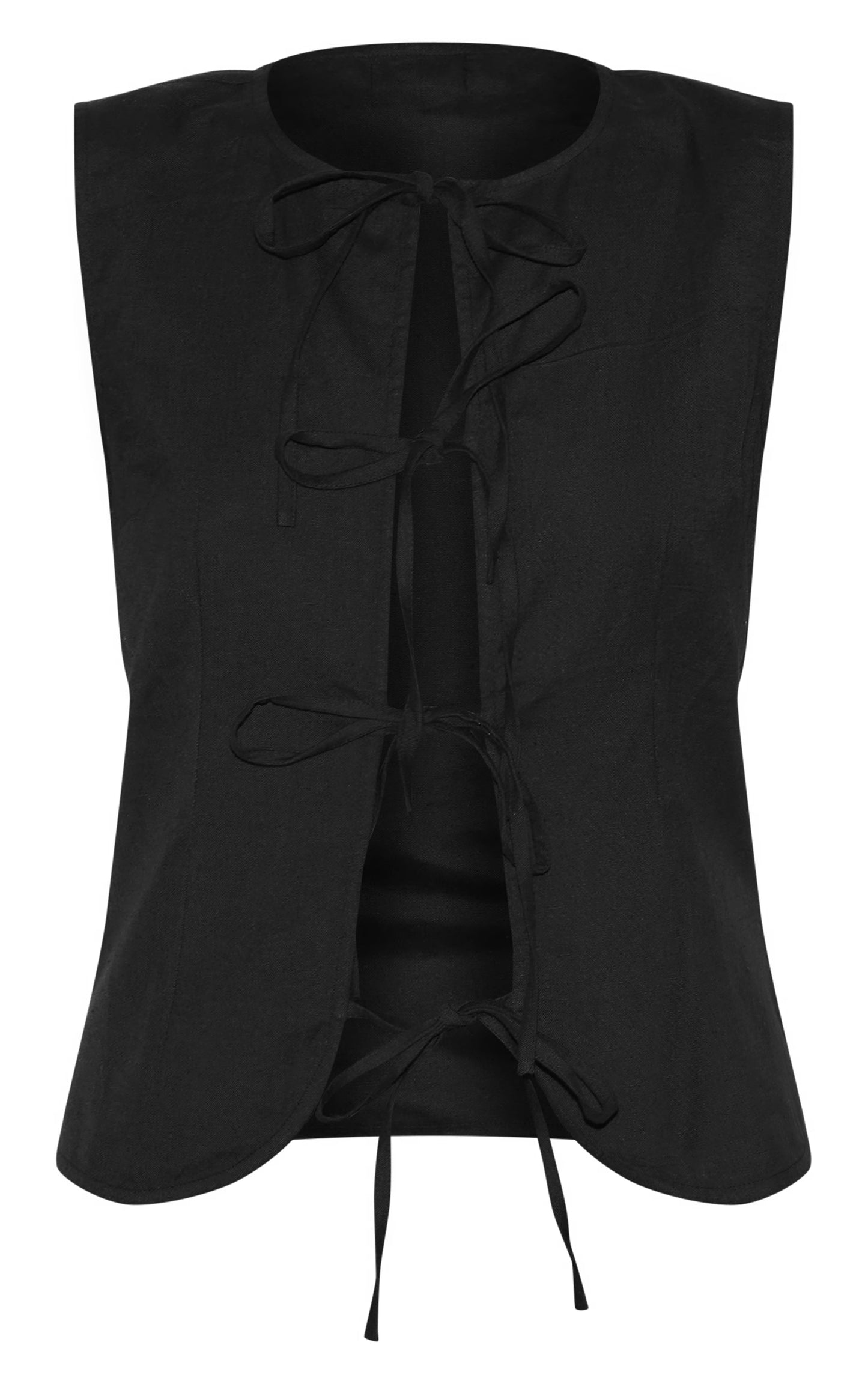 Black Lightweight Woven Tie Front Vest