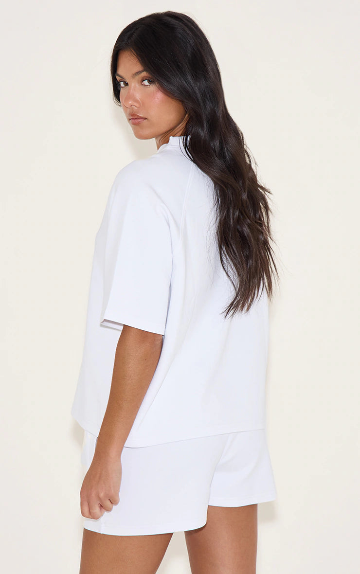 White Embroidered Interlock Boxy Tee