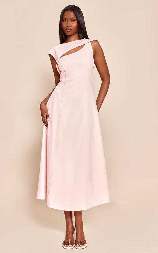 Blush Asymmetric Cut Out Detail Maxi Dress