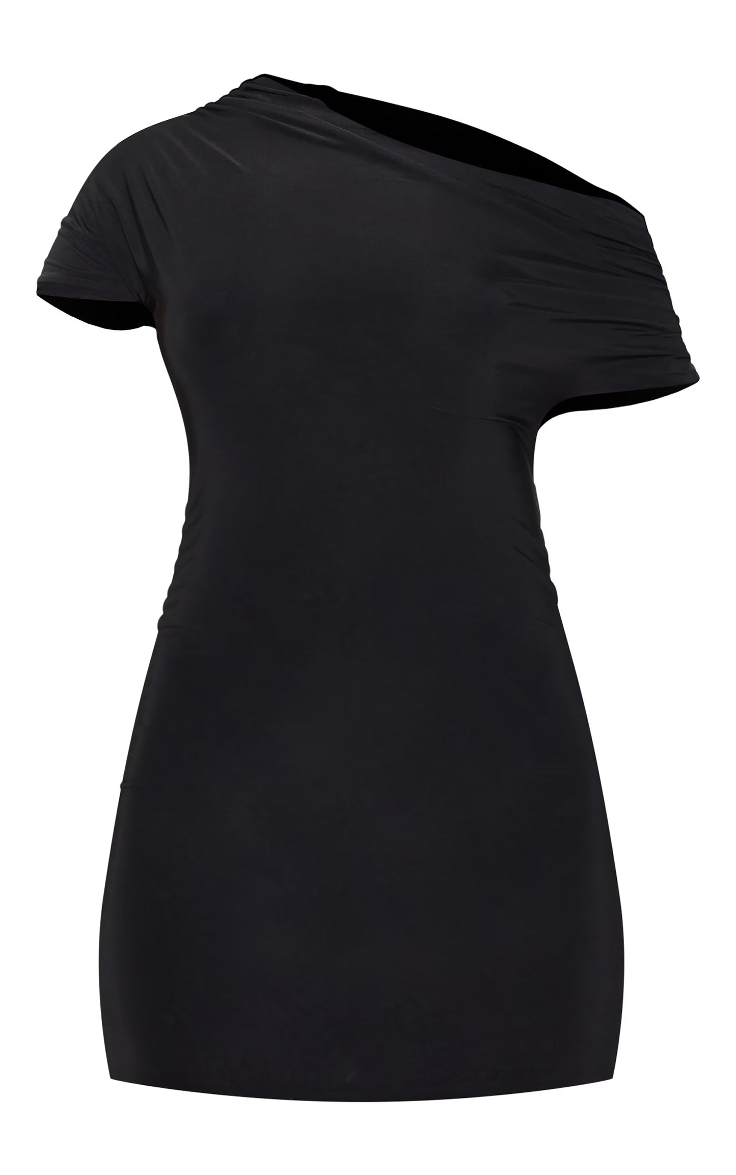 Black Slinky Off The Shoulder Ruched Mini Dress