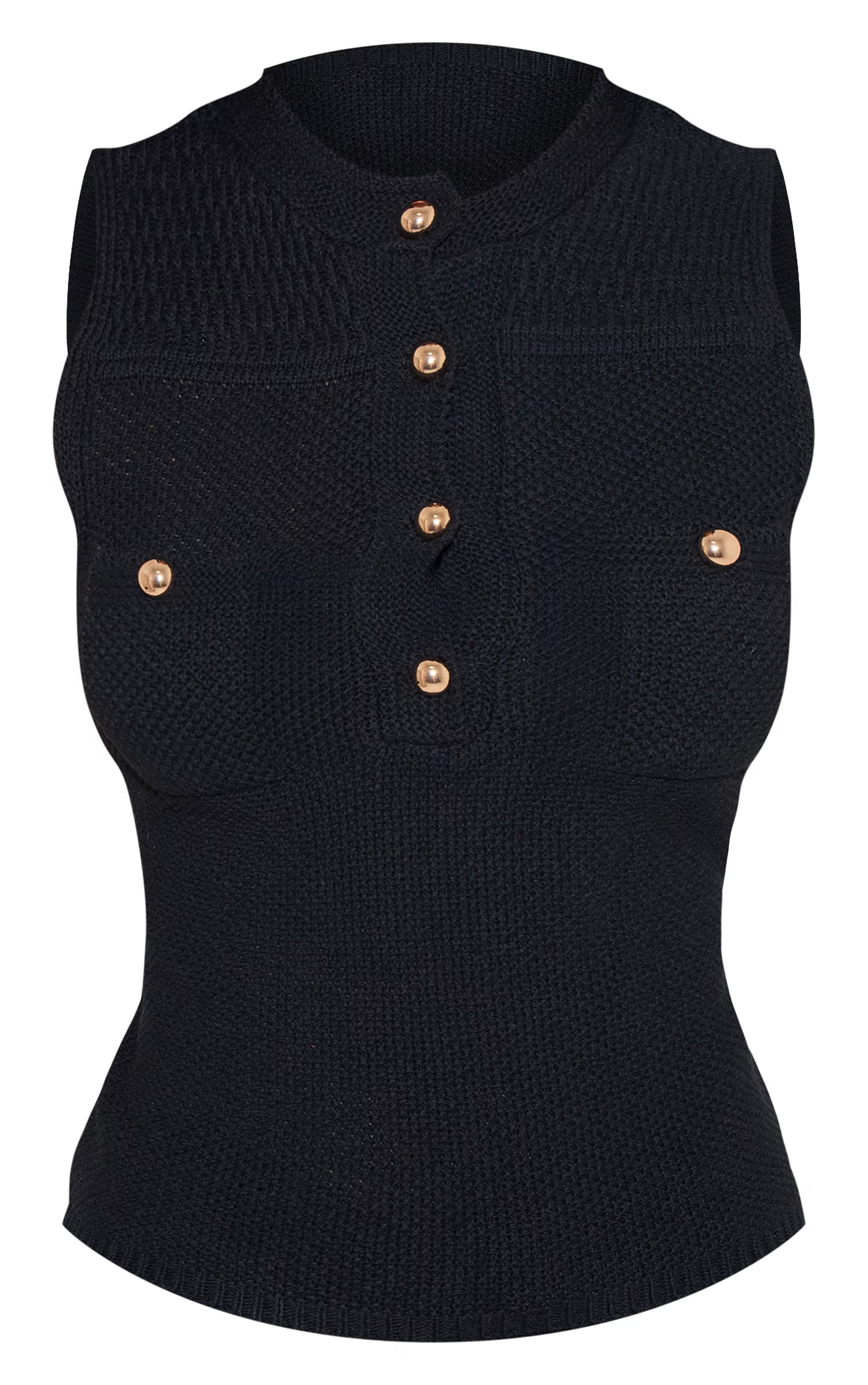 Petite Black Knitted Long Top With Button Details