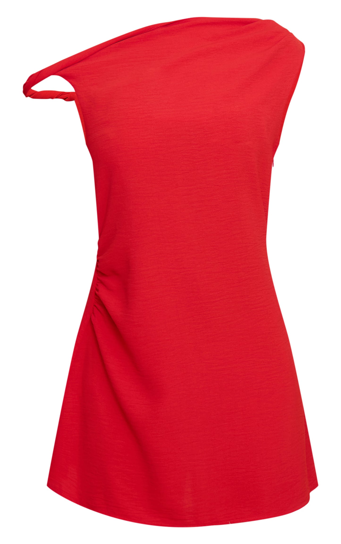 Red Textured Asymmetric Shift Dress