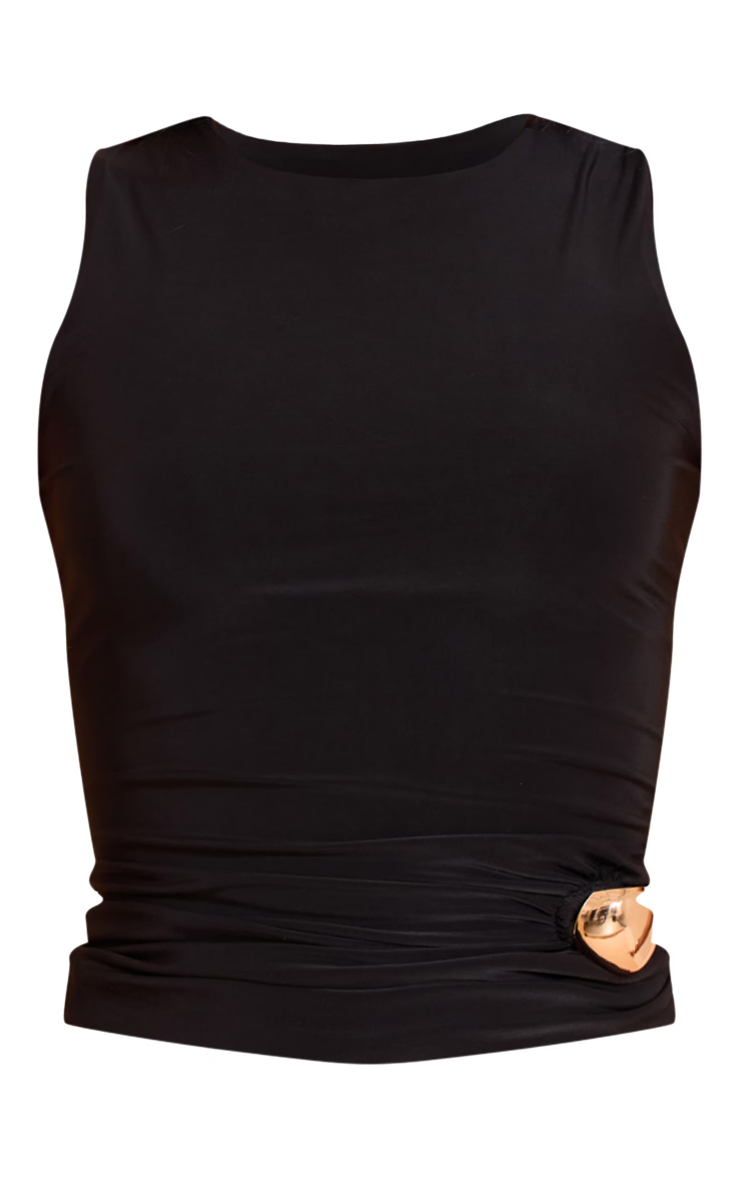 Black Slinky Sleeveless Trim Detail Top
