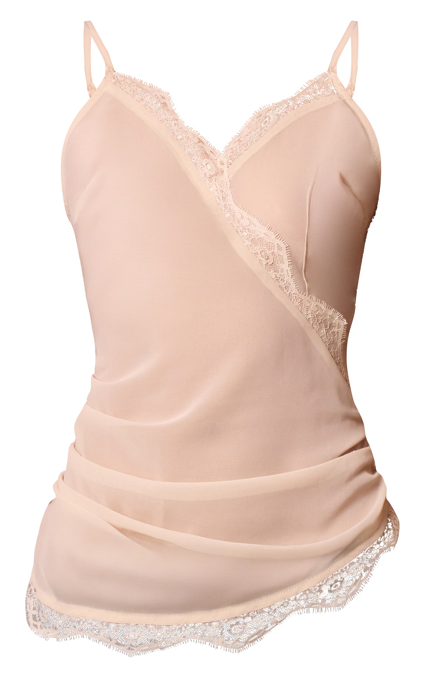 Cream Chiffon Wrap Detail Lace Trim Cami