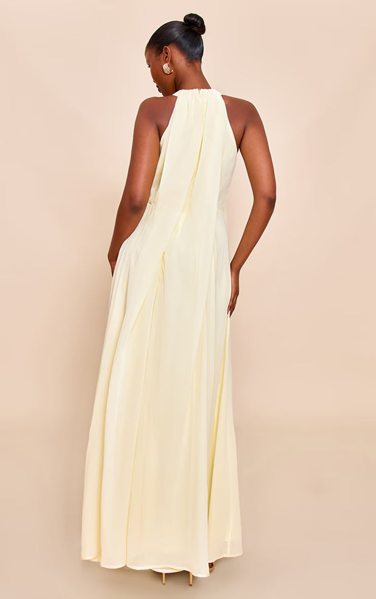 Lemon Chiffon Extreme Pleated Maxi Dress