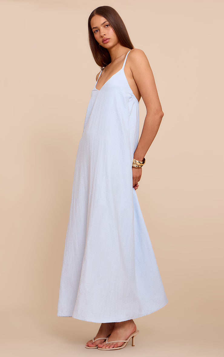 Baby Blue Textured Plunge Maxi Dress