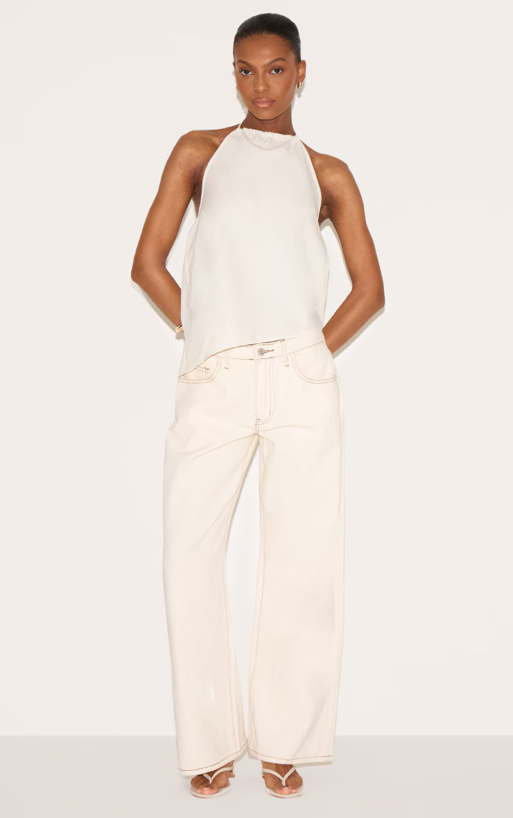 Cream  Asymmetric Hem Long Top