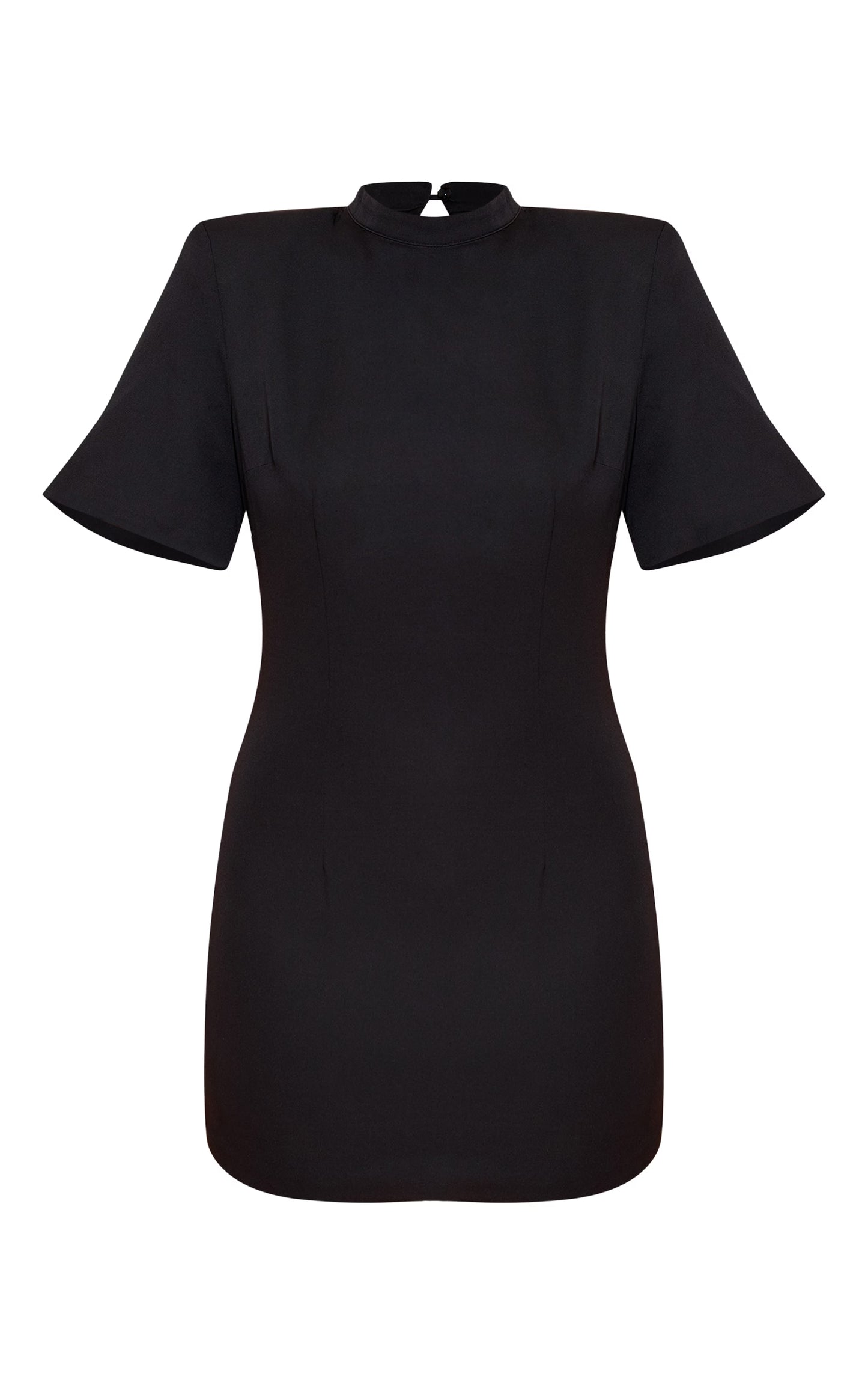 Black Woven Cinched Backless Mini Dress