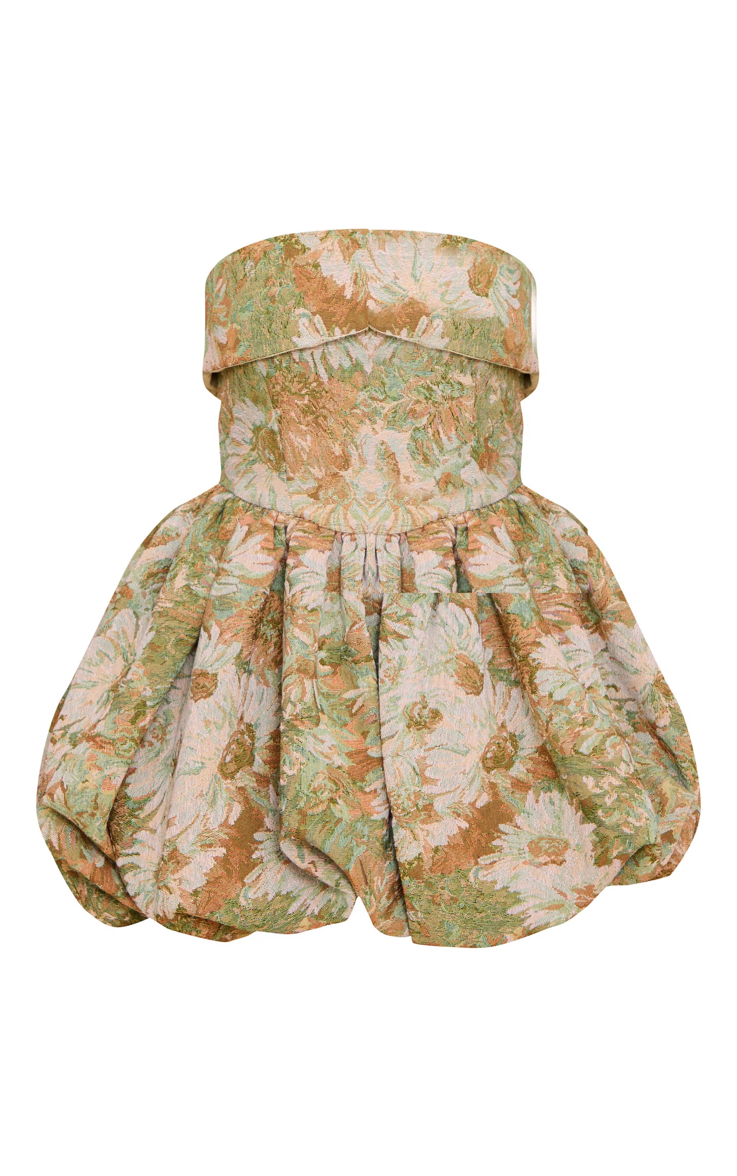Sage Floral Tapestry Bandeau Extreme Puffball Dress