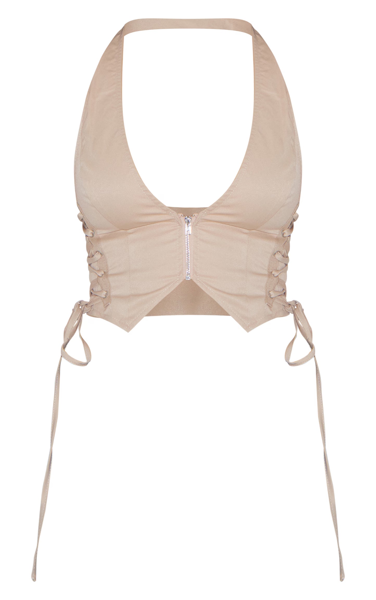 Stone Cargo Lace Up Side Zip Up Crop Top