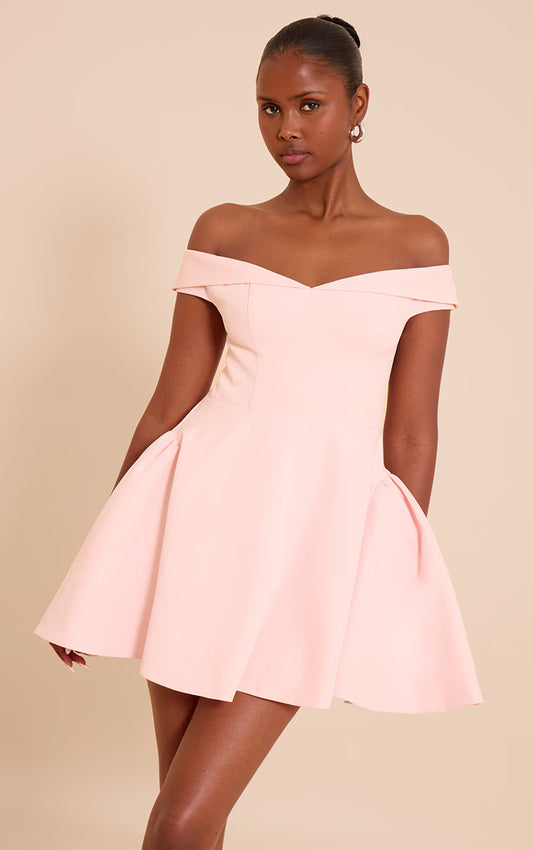 Blush Bardot Fold Over Shift Dress