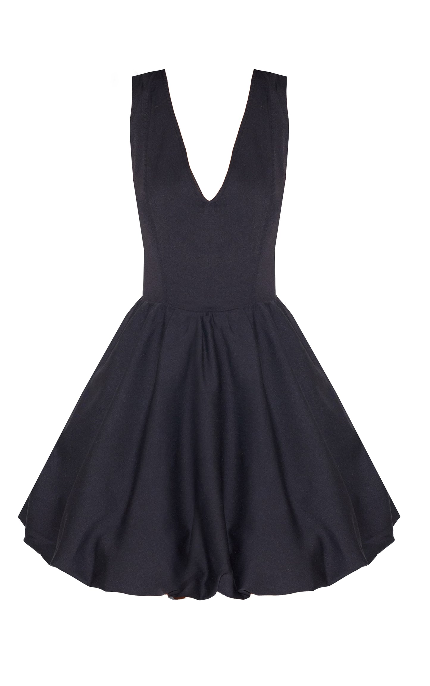 Black Tailored V Neck Puffball Mini Dress