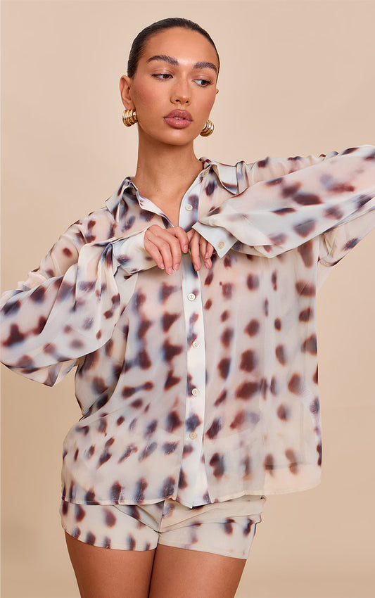 Cream Chiffon Printed Tailored Shorts