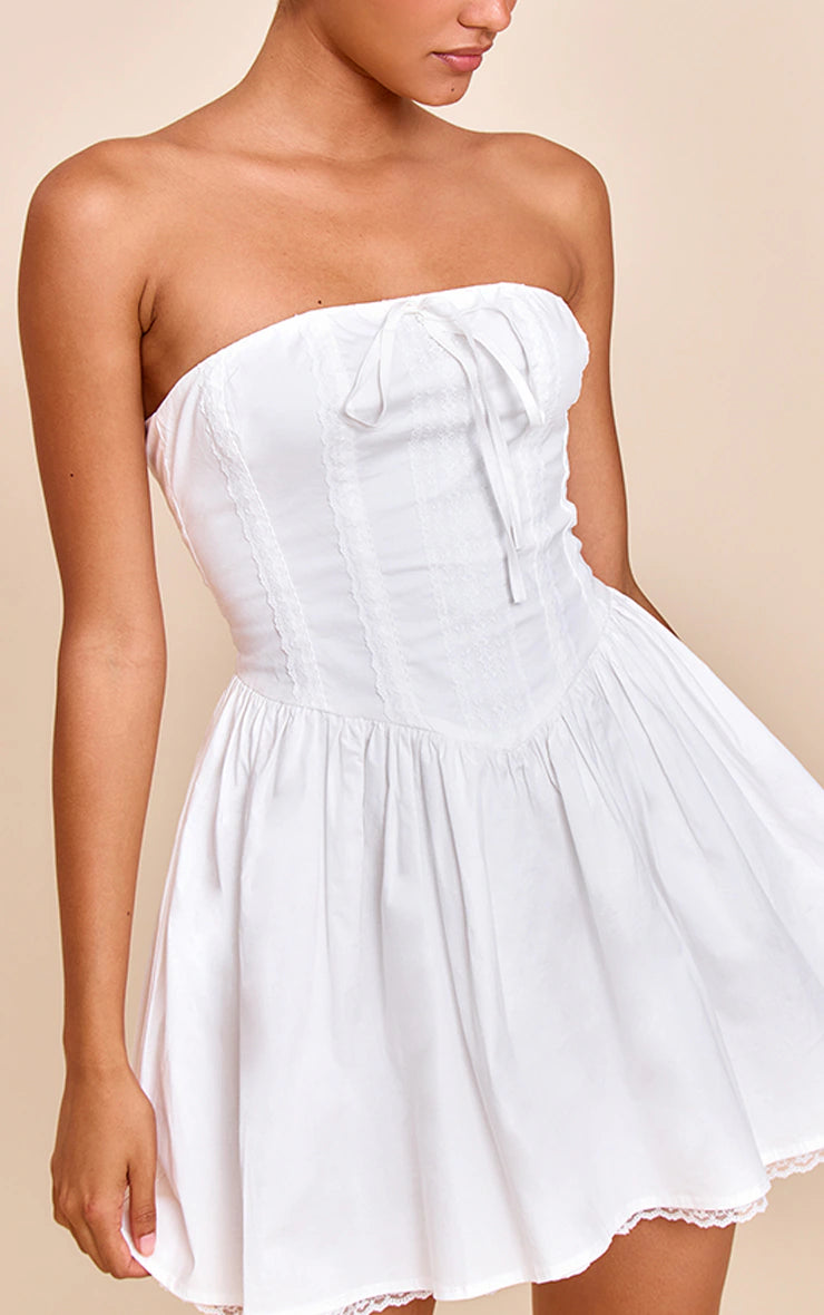 White Bandeau Lace Detail Shift Dress