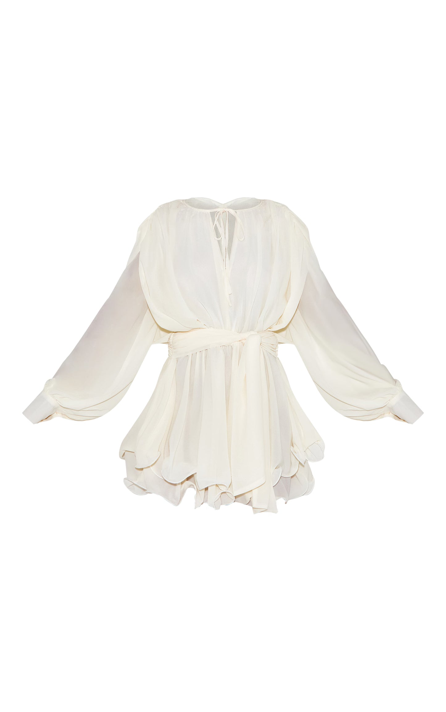 Cream Floaty Tie Detail Long Sleeve Shift Dress