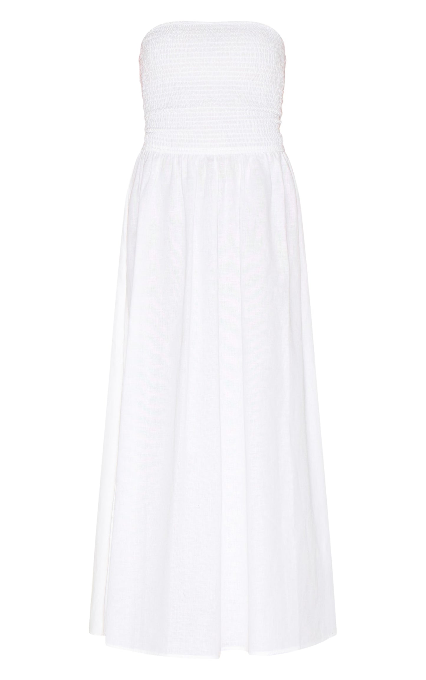 Petite White Bandeau Shirred Detail Maxi Dress