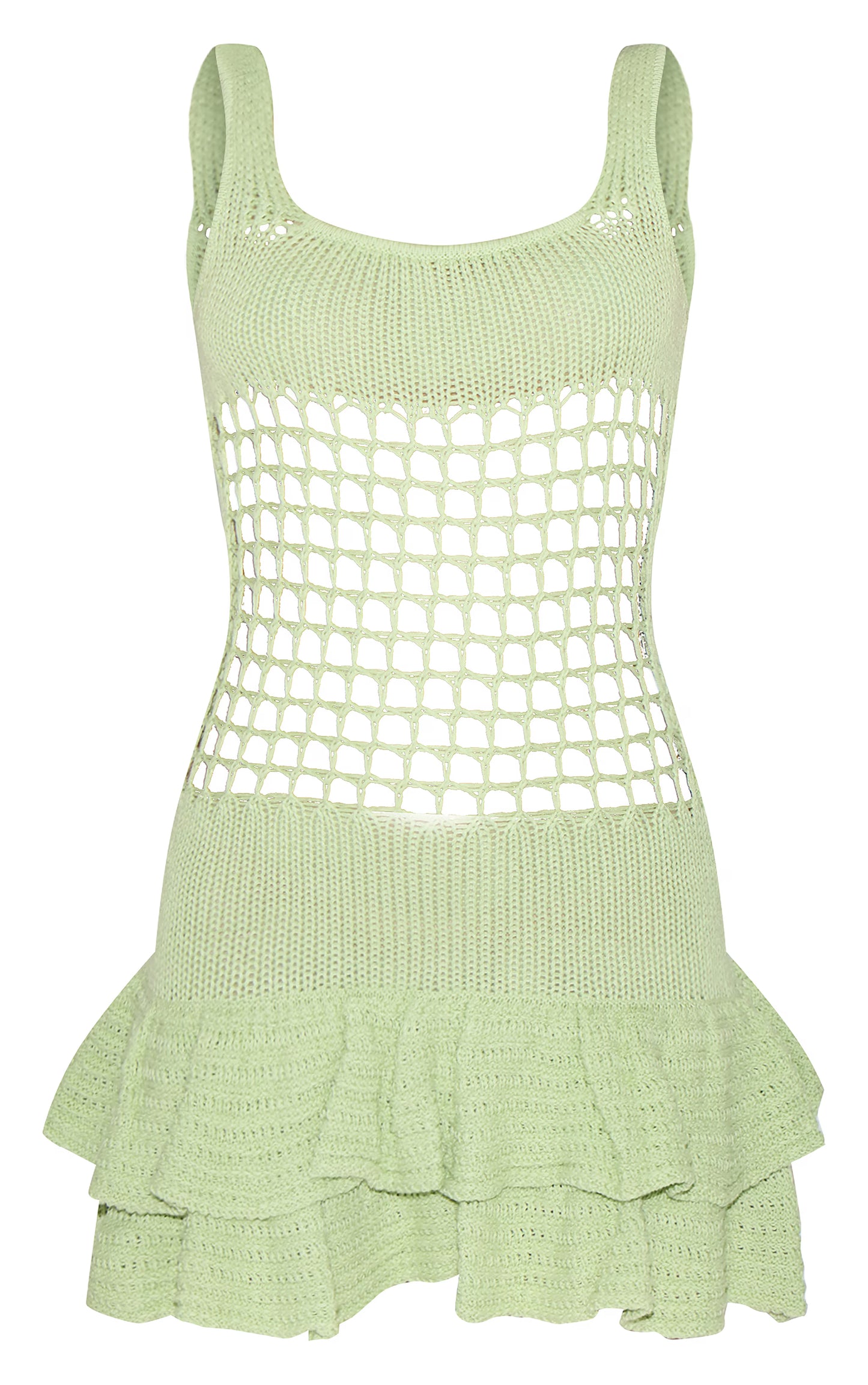 Light Lime Crochet Double Frill Hem Dress