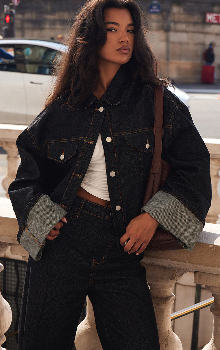 Raw Indigo Wash Turn Up Cuff Contrast Stitch Denim Jacket