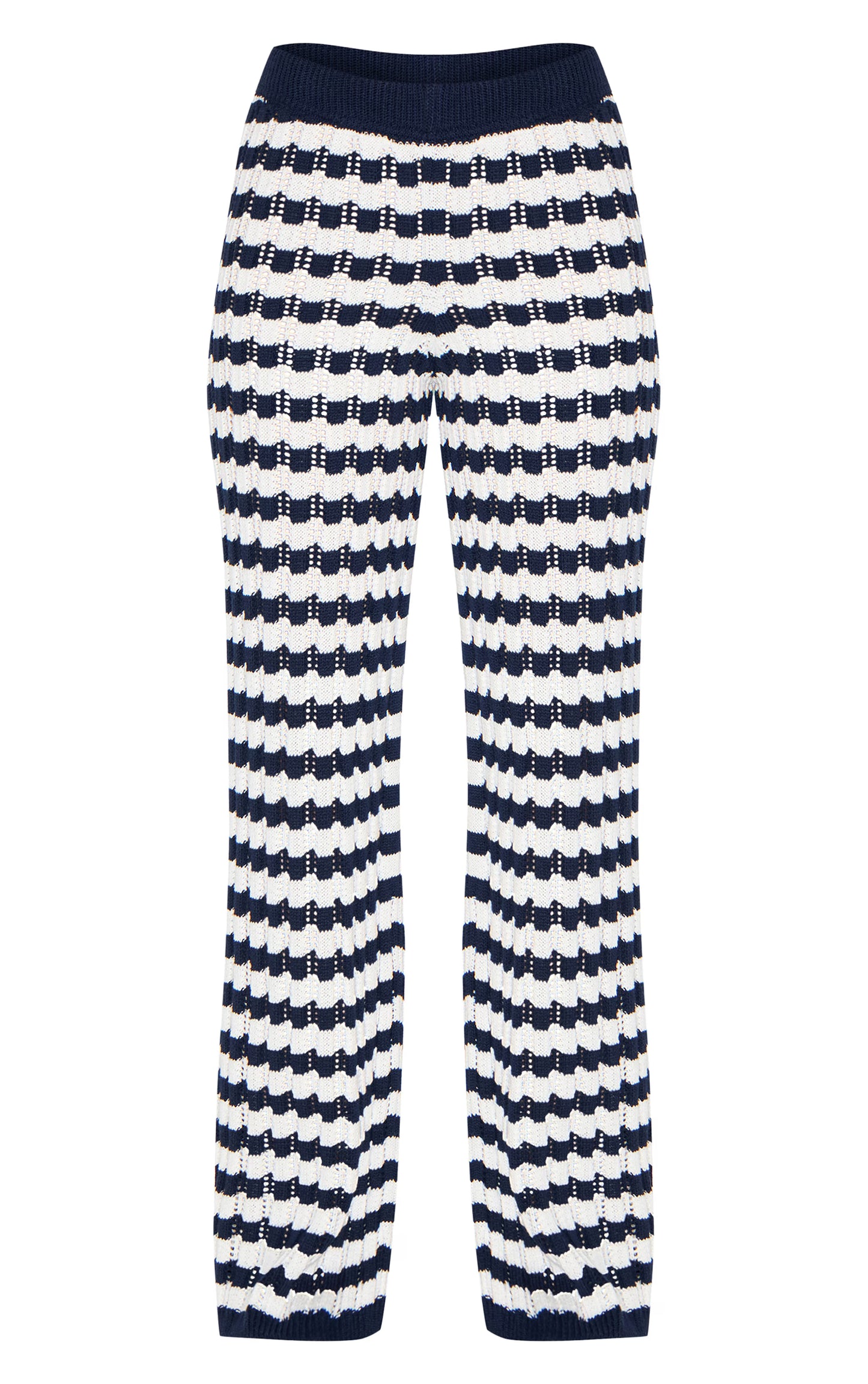 Navy Crochet Stripe Knit Pants
