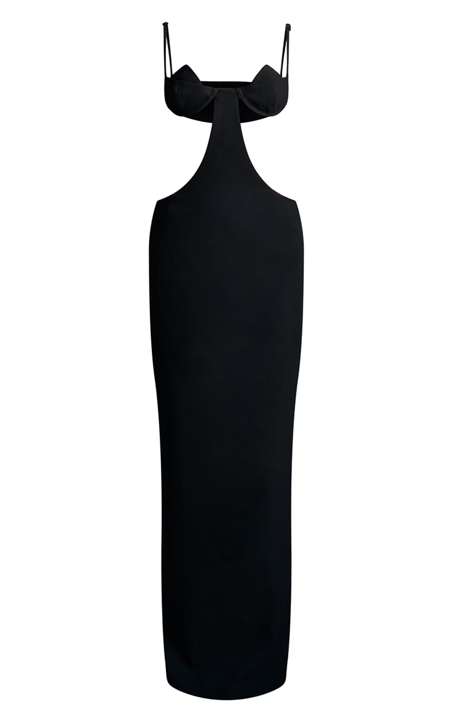 PLT Label Black Extreme Cut Out Bust Detail Tailored Maxi Dress