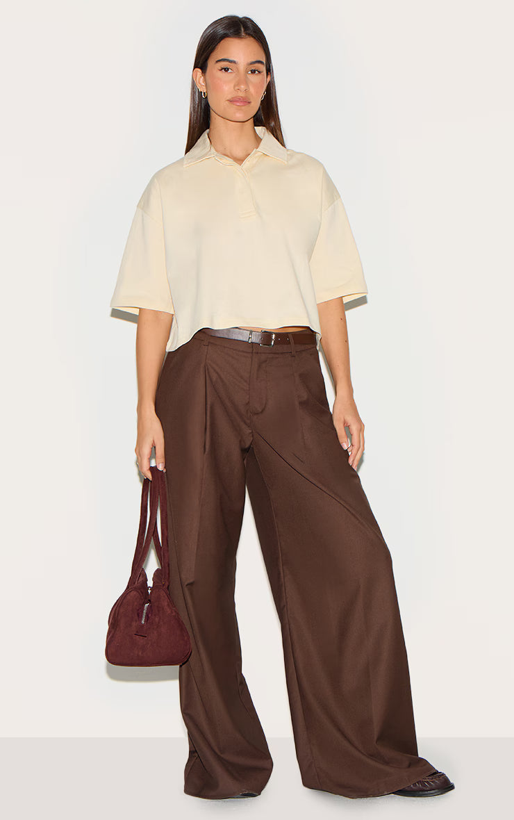 Cream Oversized Short Sleeve Polo Top