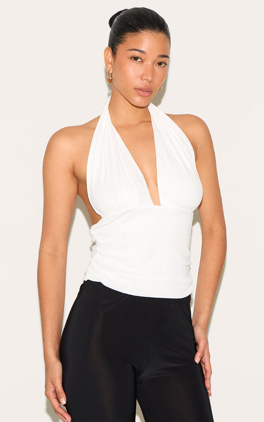 White Burnout Mesh Halter Neck Long Top